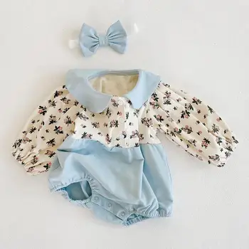 

Baby Girls Flower Clothes Long Sleeve Cotton Bodysuit Autumn Baby Clothing Toddler Newborn Girls Jumpsuit With Headband