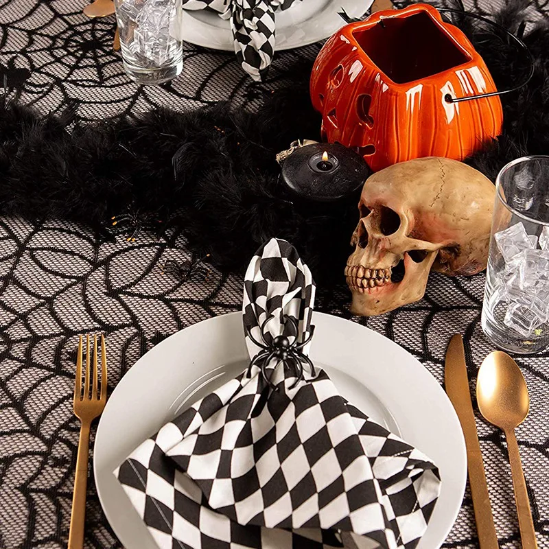 54x72 Inch Halloween Party Decoration Lace Tablecloth Black Spider Web Perfect for Halloween Dinner Parties and Scary Movie Nigh