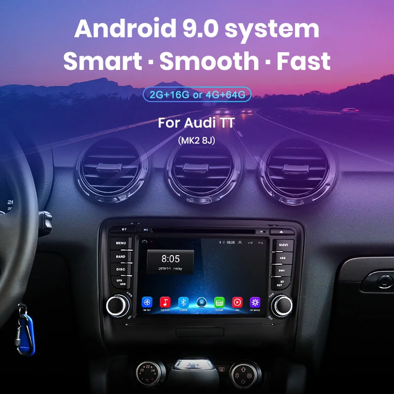 Excellent Junsun 4G+64G 2 DIN Car DVD Automotivo GPS For Audi TT MK2 8J 2006 2007 2008 2009 2010 2011 2012 Car Multimedia Player Radio 1