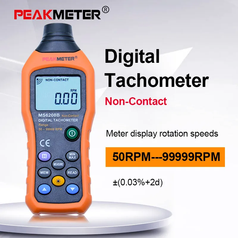 Digital Tachometer PM6208B Digital Non-Contact Tachometer RPM Speed Meter Revolution Meter Speed Measuring Instrument