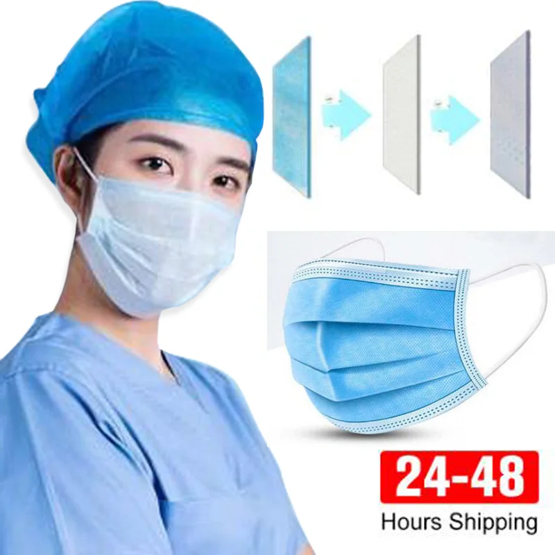 

100pcs Face Mouth Anti Virus Mask Disposable Protect 3 Layers Filter Dustproof Earloop Non Woven Mouth Masks 48 hours Shipping
