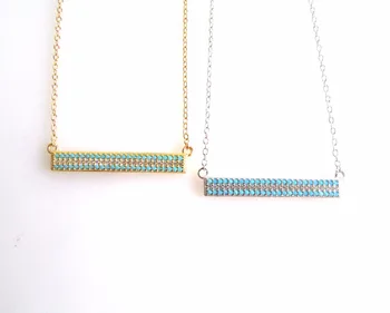 

NEW Authentic 925 sterling silver pave clear cz blue custom name bar Simulated cz 925 necklace