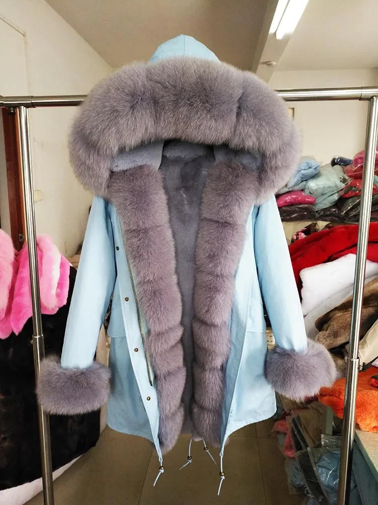 19 faux fur liner Зимняя куртка женская новая длинная парка Настоящее пальто с мехом большой енотовый меховой воротник из лисьего меха; парки с капюшоном; плотная верхняя одежда уличный стиль - Цвет: 19 faux fur liner