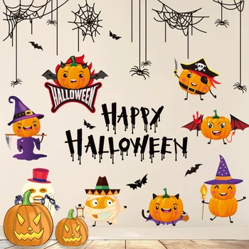 

[shijuekongjian] Halloween Window Sticker Bats Cobweb Wall Decals for Living Room Festival Glass Decoration Accessories