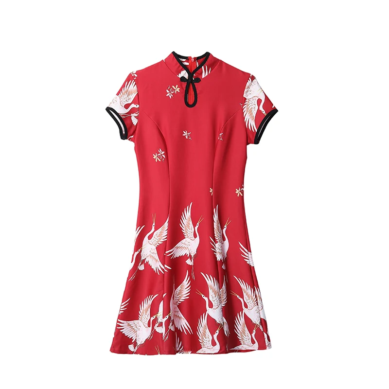 Винтажное китайское платье cheongsam, поступление, женское атласное платье qipao, вечернее платье, mujer vestidos, короткий рукав, принт qi pao