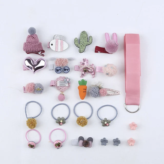 18/24 Pcs/Set Children Hair Clip Set Baby Head flower Fabric Bow Barrettes Hair clips Girl Elastic hair Headband Headdress Gift 24pcs--H
