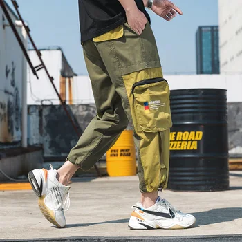 

100% Cotton Army Green Cargo Pants Men Streetwear With Big Pockets Summer 2020 Fashion Mens Work Loose Trousers Hip Hop Pantalon