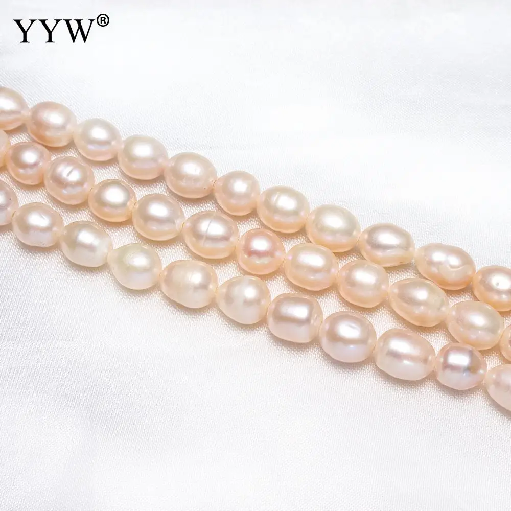 Pink 10-11mm Cultured Potato Freshwater Pearl Beads Loose Pearls Jewelry Findings Bead For Making Necklace Bracelet 1.5mm 15inch