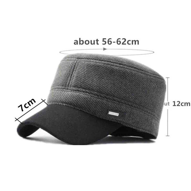 XdanqinX Adjustable Size Men's Flat Cap Men Warm Army Military Hats New Autumn Winter Thick Thermal Earmuffs Caps Brands Dad Hat