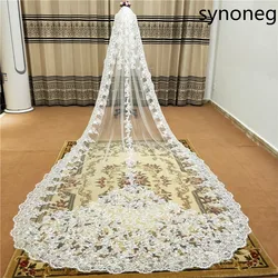 New sparkling beads Cathedral bride veil lace edge 1 layer with metal comb custom 5 meters long wedding New sparkling beads Cathedral bride veil lace edge 1 layer with metal comb custom 5 meters long wedding