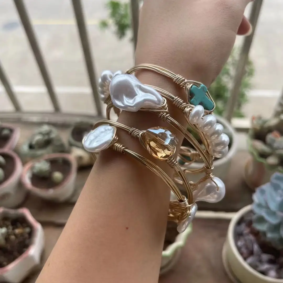 1 pcs Wire Wrapped Pearls Greek Life Sorority Bangle Bracelet - Image 6