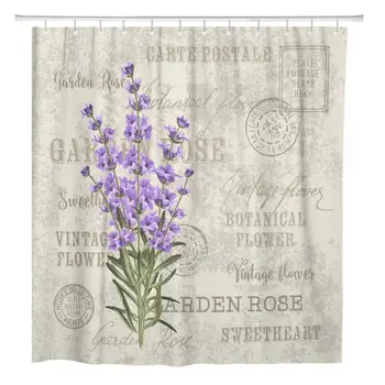 

Shower Curtain Green Provence The Lavender Elegant Vintage for Label Flowers Home Bathroom Decor Polyester Fabric Waterproof 72