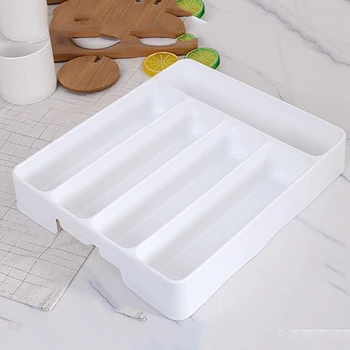 

New Kitchen Drawer Organizer Tray Spoon Cutlery Separation Finishing Storage Box Cutlery Kitchen Storage Organization White