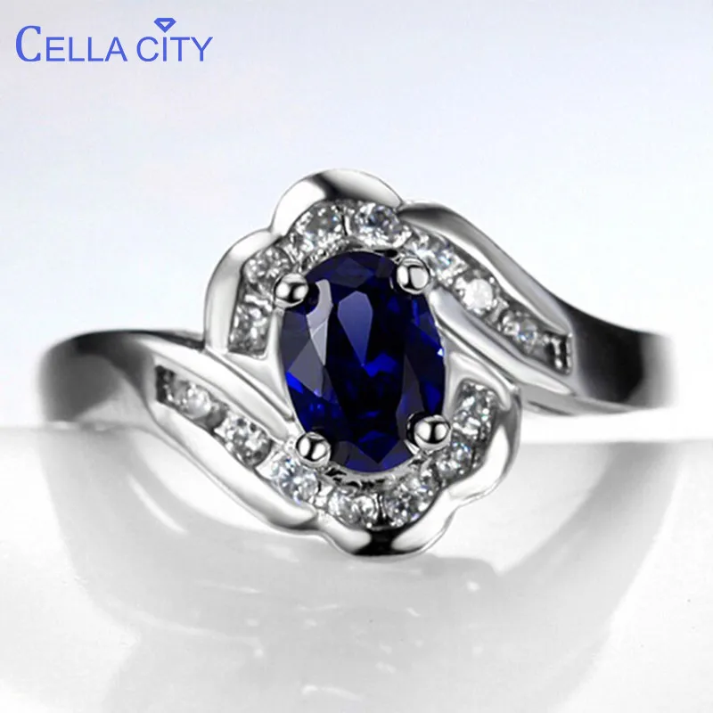 Cellacity Geometry Blue Ring for Women Silver 925 Jewelry with Gemstones Oval Sapphire New Design Female Trendy Party Rings Gift Cellacity Geometry Blue Ring for Women Silver 925 Jewelry with Gemstones Oval Sapphire New Design Female Trendy Party Rings Gift