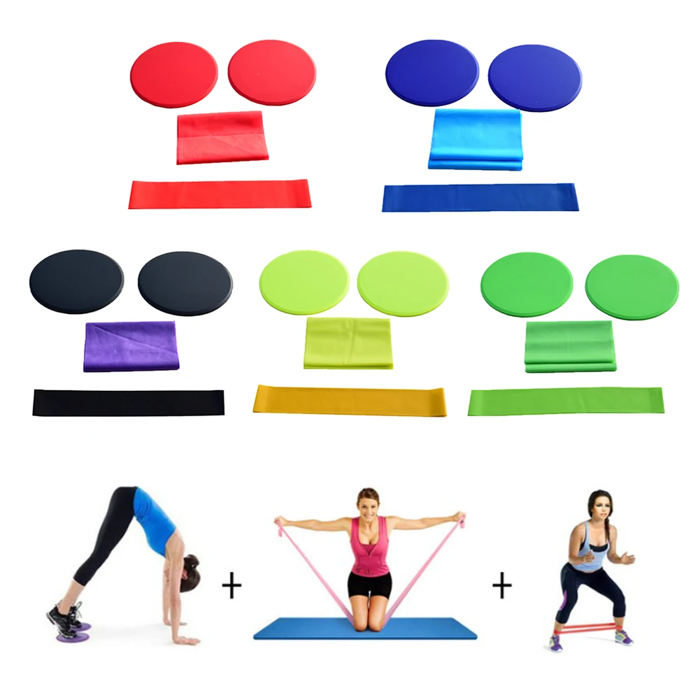 

2PCS Sliding Slider Gliding Discs Fitness Disc Exercise Sliding Plate +Latex Resistance Bands Training Exercise Yoga Tubes