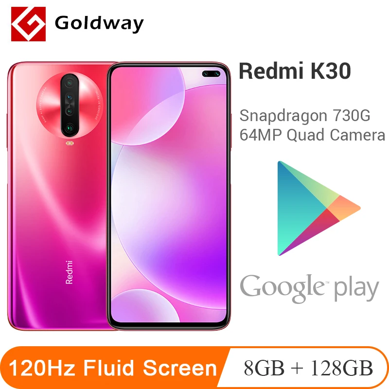 Google Play, Xiaomi Redmi K30, 8 ГБ ОЗУ, 128 Гб ПЗУ, мобильный телефон, Восьмиядерный процессор Snapdragon 730G, 120 Гц, жидкий дисплей, 64 мп, четырехъядерный процессор, NFC