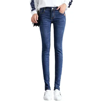 

Jeans dress show tiny feet tall waist in the fall and winter of 2019 new tight pants and plush pencil joker long pants