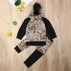 Pudcoco/Новейшая модная одежда для маленьких мальчиков топы с леопардовым принтом и длинными рукавами и капюшоном, длинные штаны осенняя