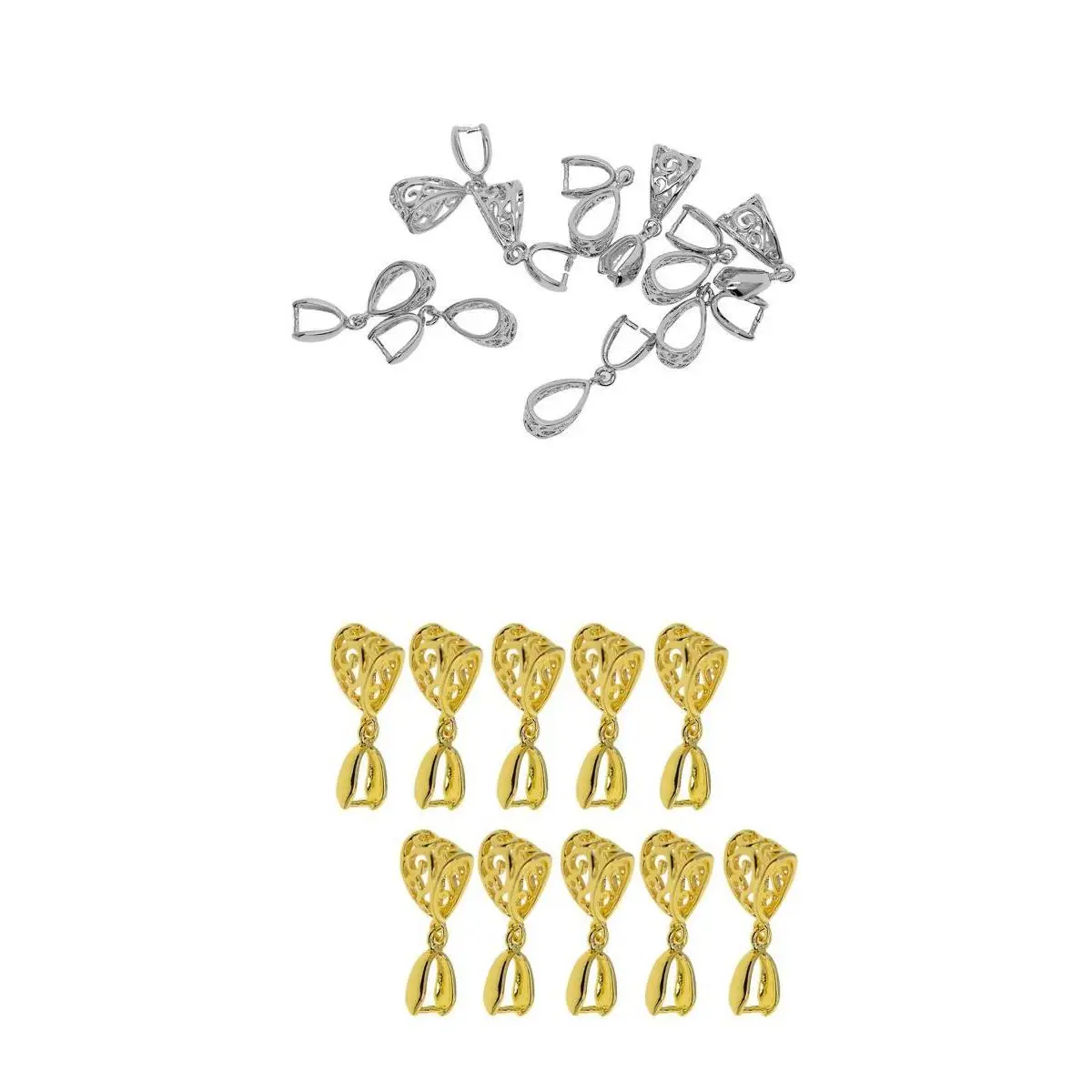 20 Sets Filigree Flower Pendant Pinch Bails Connector Jewelry Findings for DIY Jewelry Crafts Platinum & Gold Plated