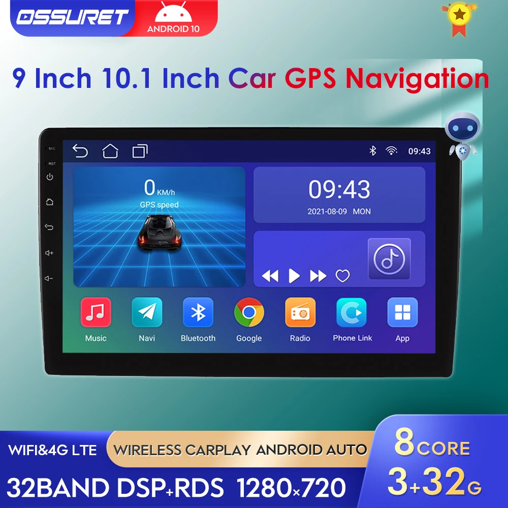 Универсальный Автомобильный мультимедийный плеер Android 10 2 Din 9 дюймов 1 дюйма Carplay