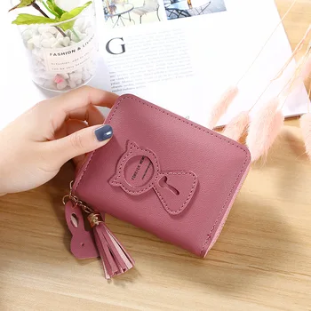 

Fashion Wallets Tassel Short Wallet For Woman Zipper Mini Coin Purse Ladies Small Wallet Female Leather Card Holder
