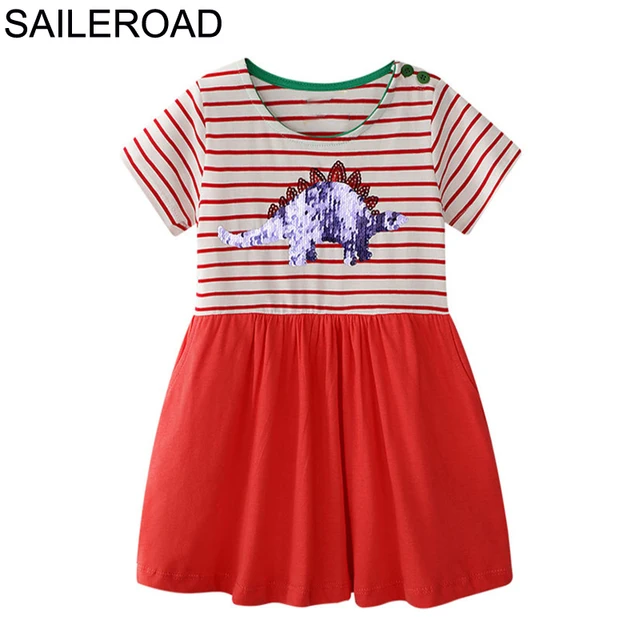 US $6.17 SAILEROAD Baby Dress Animal Kids Girls Dress for Summer Children Paillettes Clothes Dinosaur Sequin