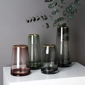 

Luxurious Golden Rim Transparent Glass Flower Vase Home Decoration Modern Art Flower Vase Plant Holder Desk Hydroponics Decor
