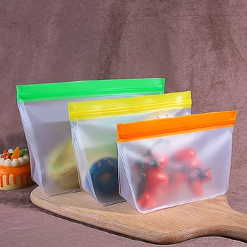 

1Pc Silicone Food Storage Container Leakproof Container Reusable Stand Up Zip Shut Bags Cup Fresh Bag Food Home Kitchen Organize