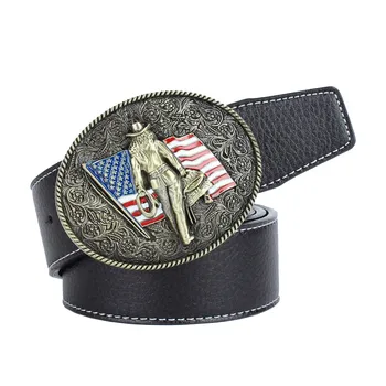 

Men Fashion Cowboy American Flag Knight Leather Pin Buckle Strap Belt