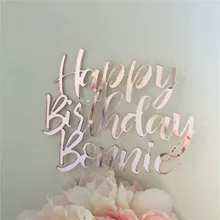 Розовое золото счастливое украшение для именинного торта на заказ романтические вечерние торжественные украшения из акрила деревянные аксессуары для дня рождения