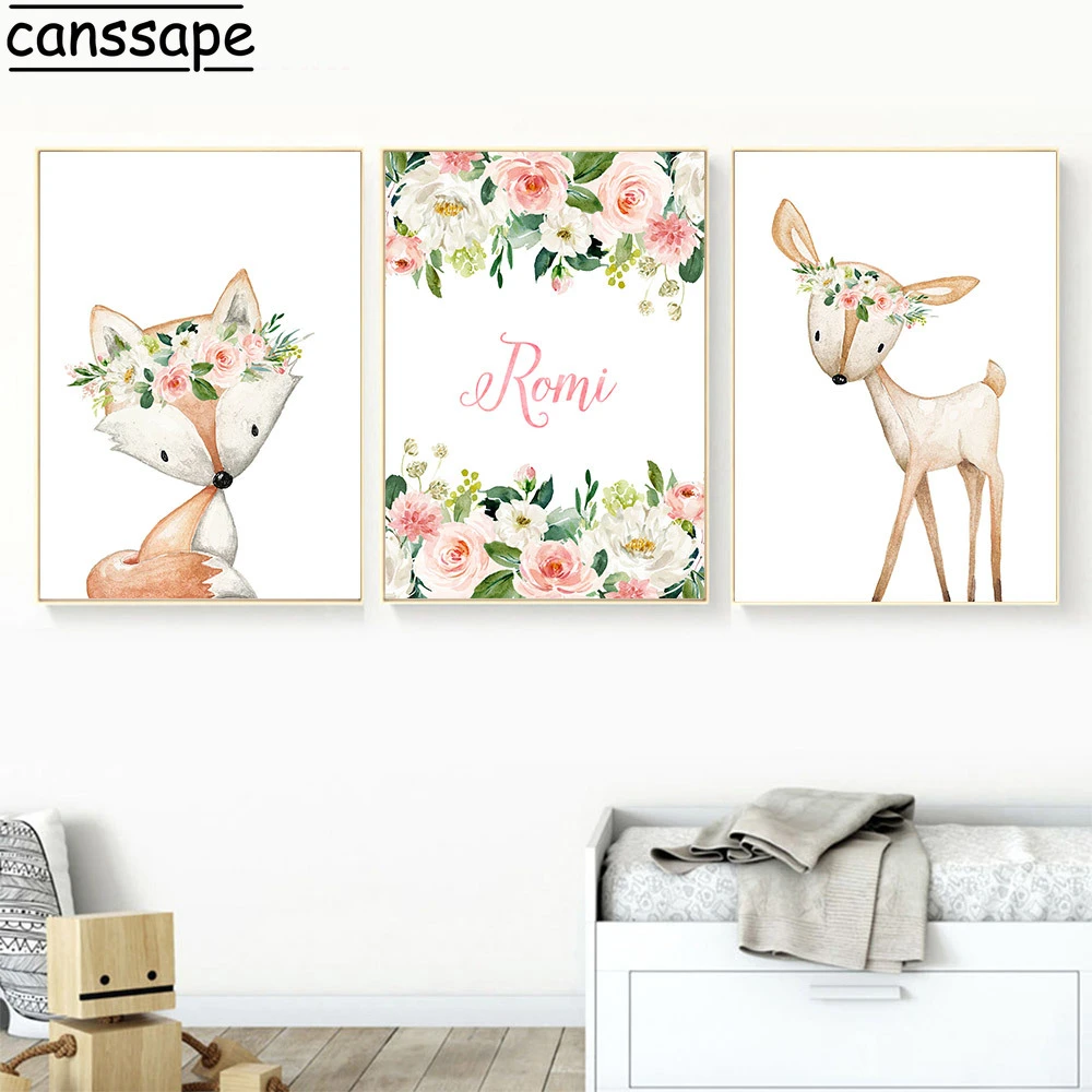 Affiche En Toile Avec Nom Personnalise Impression D Animaux En Bois Renard Cerf Fleur Rose Peinture Murale Images Artistiques Decor De Chambre De Bebe Fille Aliexpress Affiche En Toile Avec Nom Personnalise Impression D Animaux En Bois Renard Cerf Fleur Rose Peinture Murale Images Artistiques Decor De Chambre De Bebe Fille Aliexpress