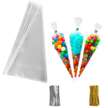 

Lulang Pastry Cone Bag Clear Bags 10x20cm Christmas Triangle Goody Bags 100-1000PCS with Twist Ties for Candies Handmade Cookies