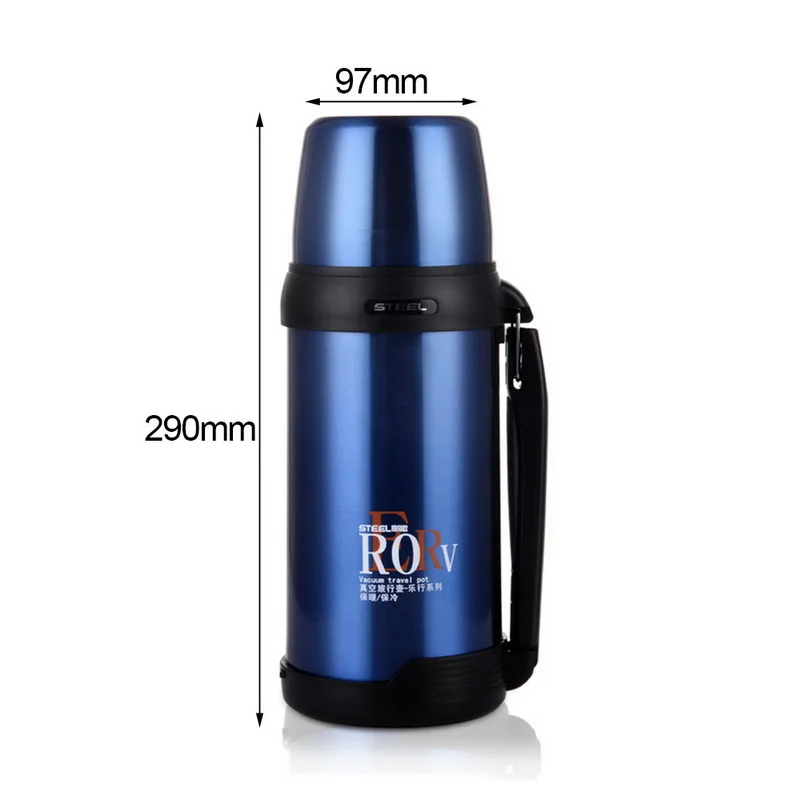 1000/1500/1800 мл Вакуумный термос из нержавеющей стали изолированные бутылки напитков колба для воды путешествия стакан для кофе с мешком - Цвет: Blue