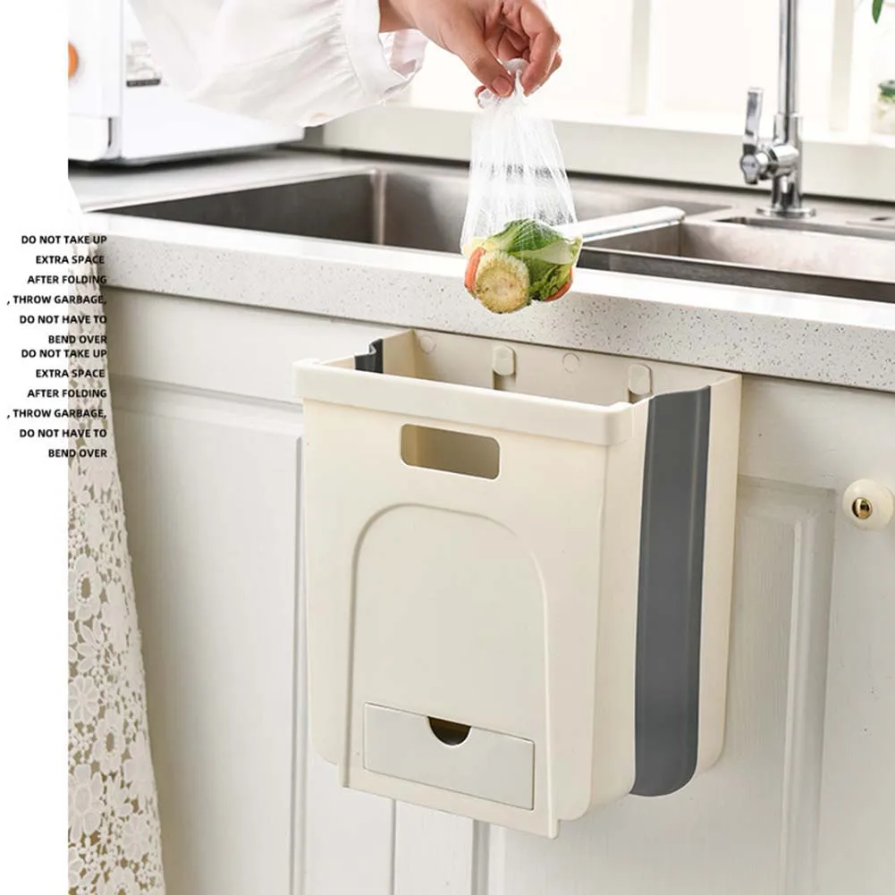 Collapsible Kitchen Drawer Hanging Garbage Bin for Cabinet Storage & Trash Disposal image 3