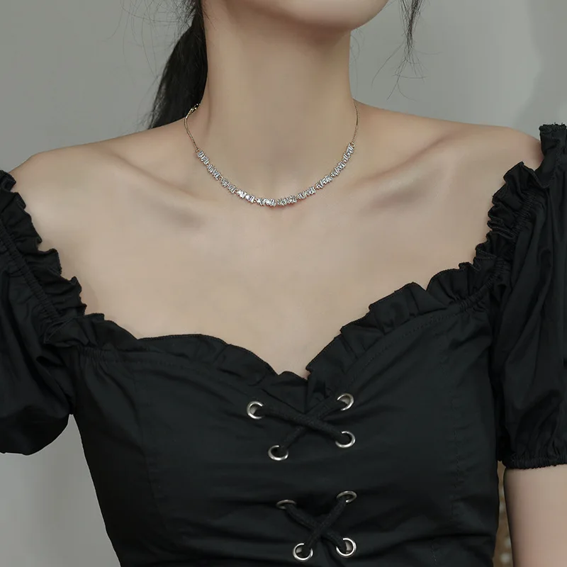 Korea New Design Fashion Jewelry Luxury Shiny Zircon Necklace Stretchable Adjustable Feminine Clavicle Necklace