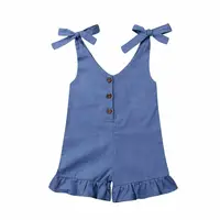 1-6Y New Baby Girl Cotton Linen Clothes Girls Ruffle Romper Kids Jumpsuit Summer Sleeveless Button Overalls Outfits 4