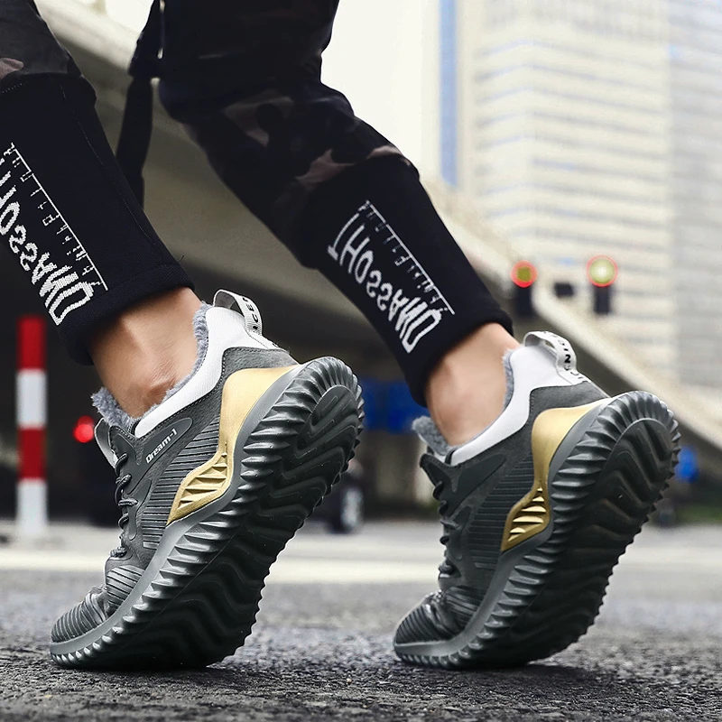 AFFINEST мужские кроссовки, зимняя уличная спортивная обувь для бега, теплые меховые кроссовки, Нескользящие водонепроницаемые кроссовки из искусственной кожи, размеры 39-46