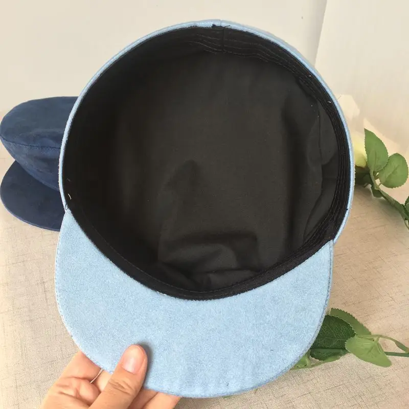 M из искусственного меха темно-синяя кепка из искусственной замши; плоская шляпа, бейсболка для девочки в стиле «Джокер» в Корейском стиле; Милая женская голубая шапка головной убор моряка