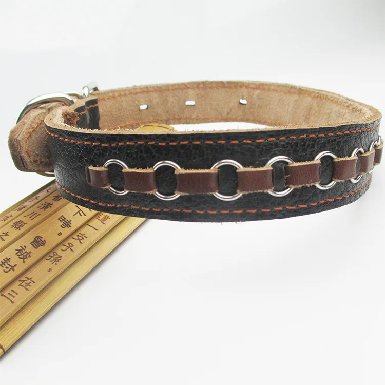 Ручной работы Вязание Натуральная кожа ошейники для собак питбуль немецкая овчарка Лабрадор с прочным d-образным кольцом и пряжкой M/L/XL Blac