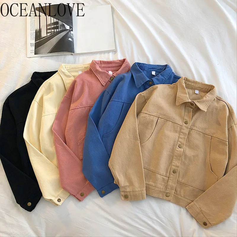 

OCEANLOVE Spring Solid Denim Jackets Women 2020 Autumn Student Casual Korean Chaqueta Mujer Short Fashion Jacket Female 13798
