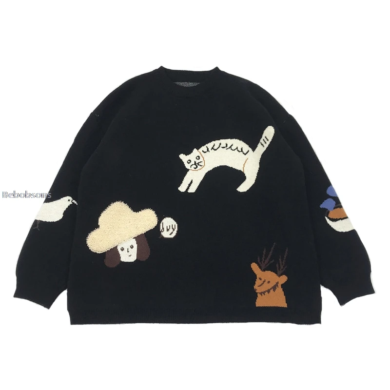 Зимний толстый теплый пуловер; милый жаккардовый вязаный пуловер с котенком для девочек; свитер для девочек-подростков; Повседневный Топ с круглым вырезом