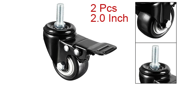 2pcs w Brake Uxcell 2 дюймовые колеса на шарнирах PU с резьбой для конических фрез самоустанавливающееся колесо с тормозом без тормоза M12 х 25 мм 132lb Ёмкость - Цвет: 2pcs w Brake