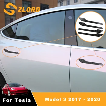 

Zlord Carbon Fiber Car Door Handle Trim Strip for Tesla Model 3 2017 - 2020 Car Door Decoration Stickers 4pcs/set