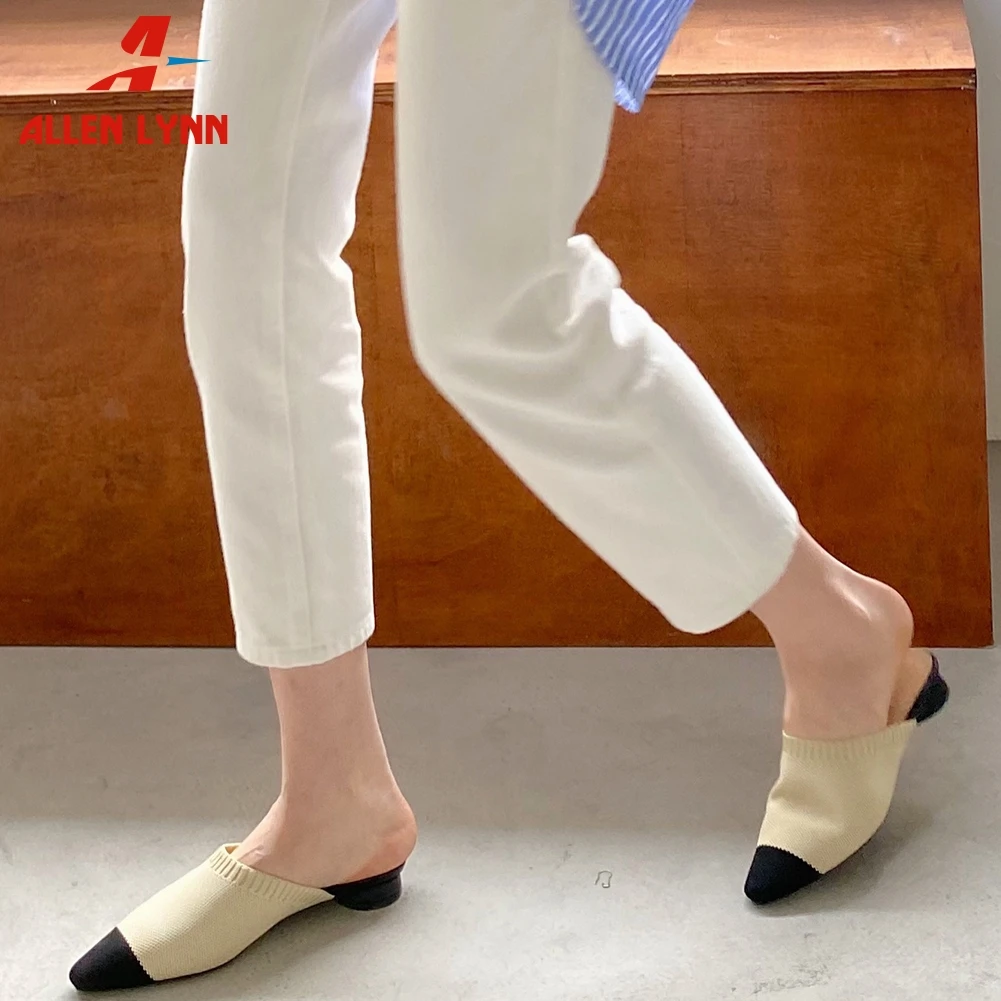 

ALLEN New Lady Elegant mixed-color Shoes Woman Breathable Stretch Fabric Mules Women Summer Casual Light Low Heels Pumps