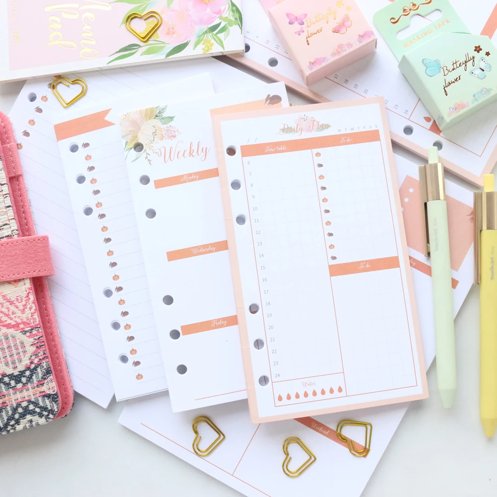 Domikee cute candy 6 holes filling inner paper sheets for binder spiral notebook stationery: daily weekly planner list A5A6