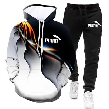 Image of 2020 autumn men's suit hooded sweatshirt + pants 2-piece sportswear men's clothing fitness sports suit large size small size