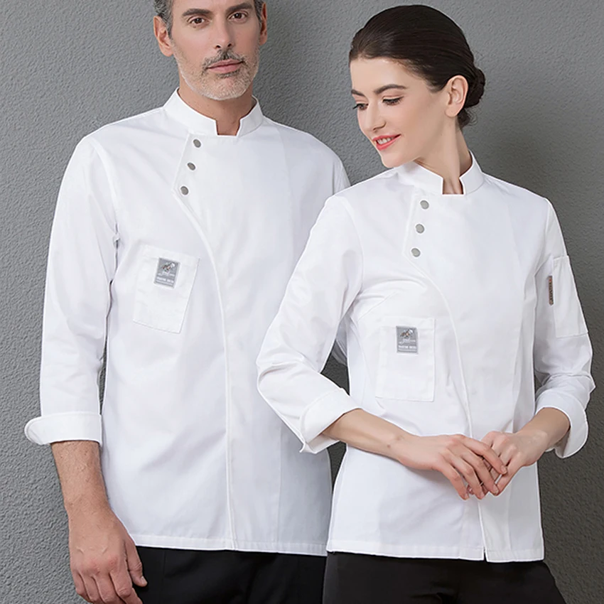 Пекарня повара Топы рубашка полный рукав дышащий Унисекс Мужская женская униформа для шеф-повара рабочая одежда Кухня Одежда для ресторанов куртка - Цвет: One white shirt
