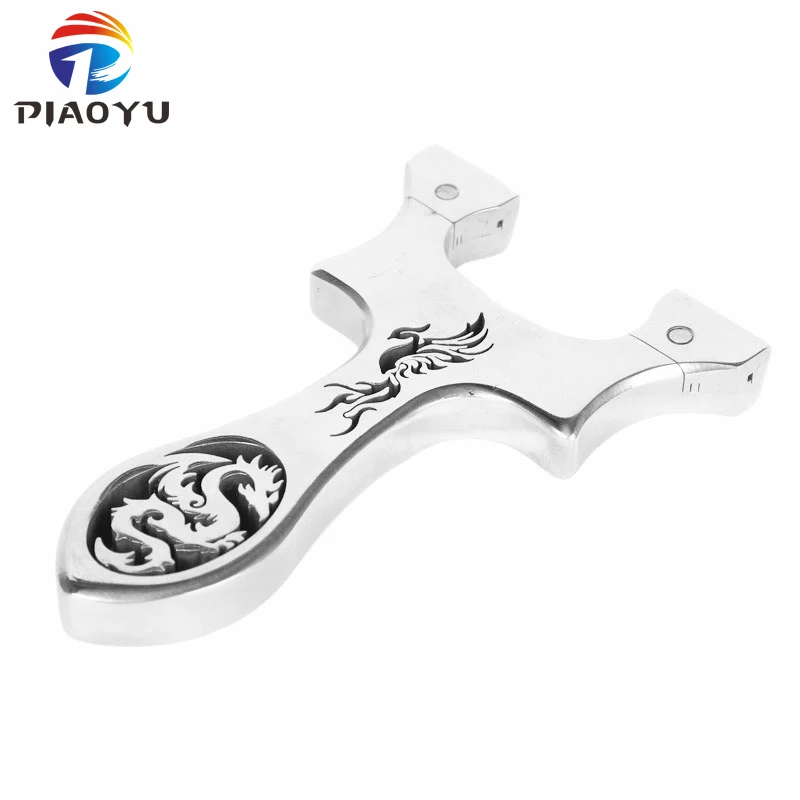 

High Precision Mirror Dragon and Phoenix Pattern Slingshot Set Stainless Steel+Rubber Band High Power Outdoor Shooting Catapult