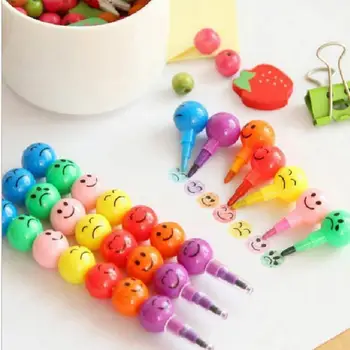 

7 Color Crayons Cartoon Smiley Face Expression Candy Gourd Pen Children Students Painting Stationery School Office Supplies