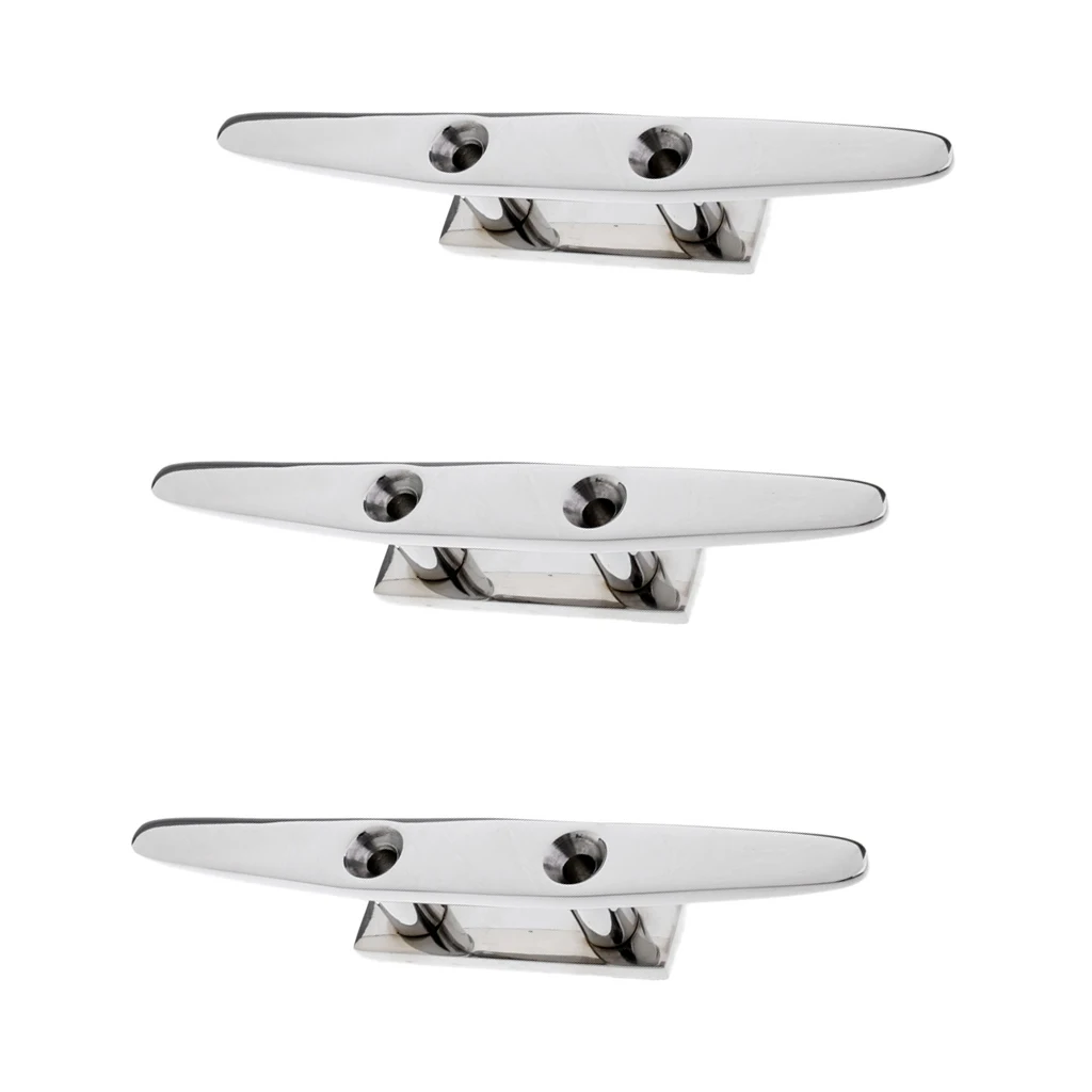 3pcs Stainless Steel Low Flat Cleat 8inch for Watercraft, Boat, Yacht